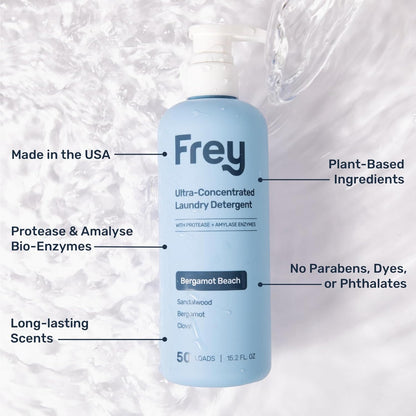 FREY Concentrated Liquid Laundry Detergent | Formulated for Sensitive Skin & HE Washers | Removes