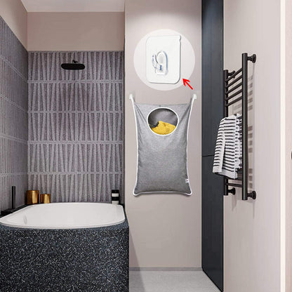 KEEPJOY Hanging Laundry Hamper Bag with Free Adjustable Stainless Steel Door 2 PCs Suction Cup