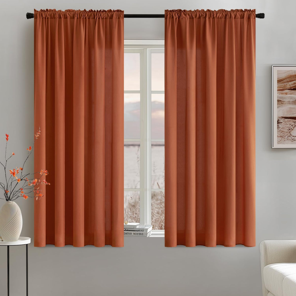 MIULEE Terracotta Privacy Sheer Curtains That Let Light in 63 Inches Long Non-See-Through Semi