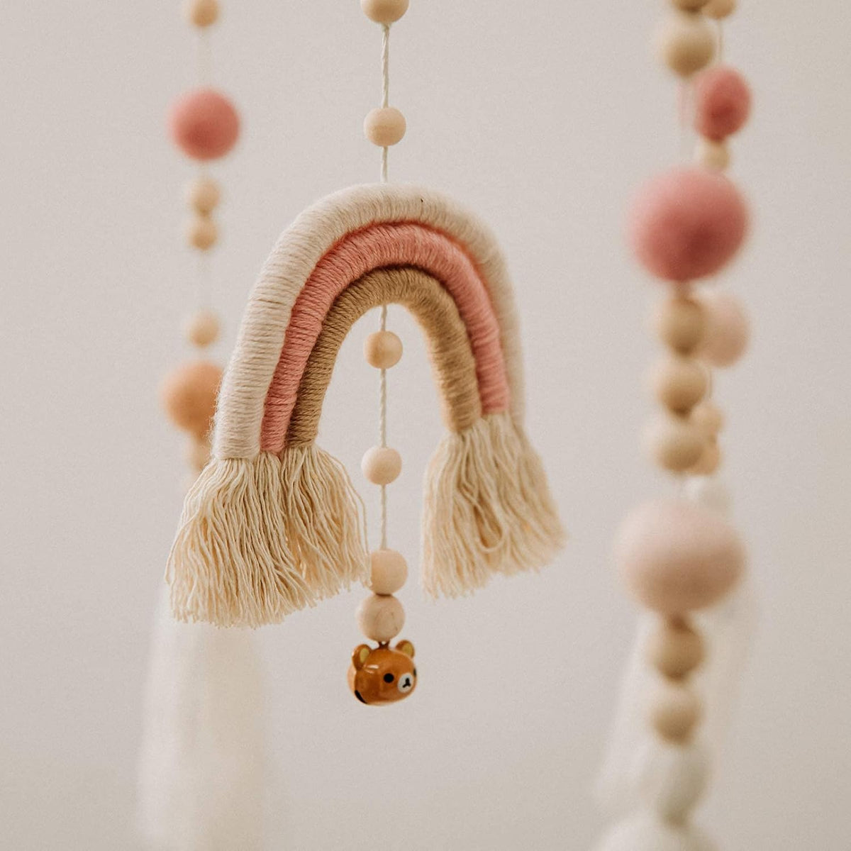 Baby Crib Mobile,Crib Mobile Wooden Mobile with Colorful Cotton Ball Wool Felt Ball Boho Baby