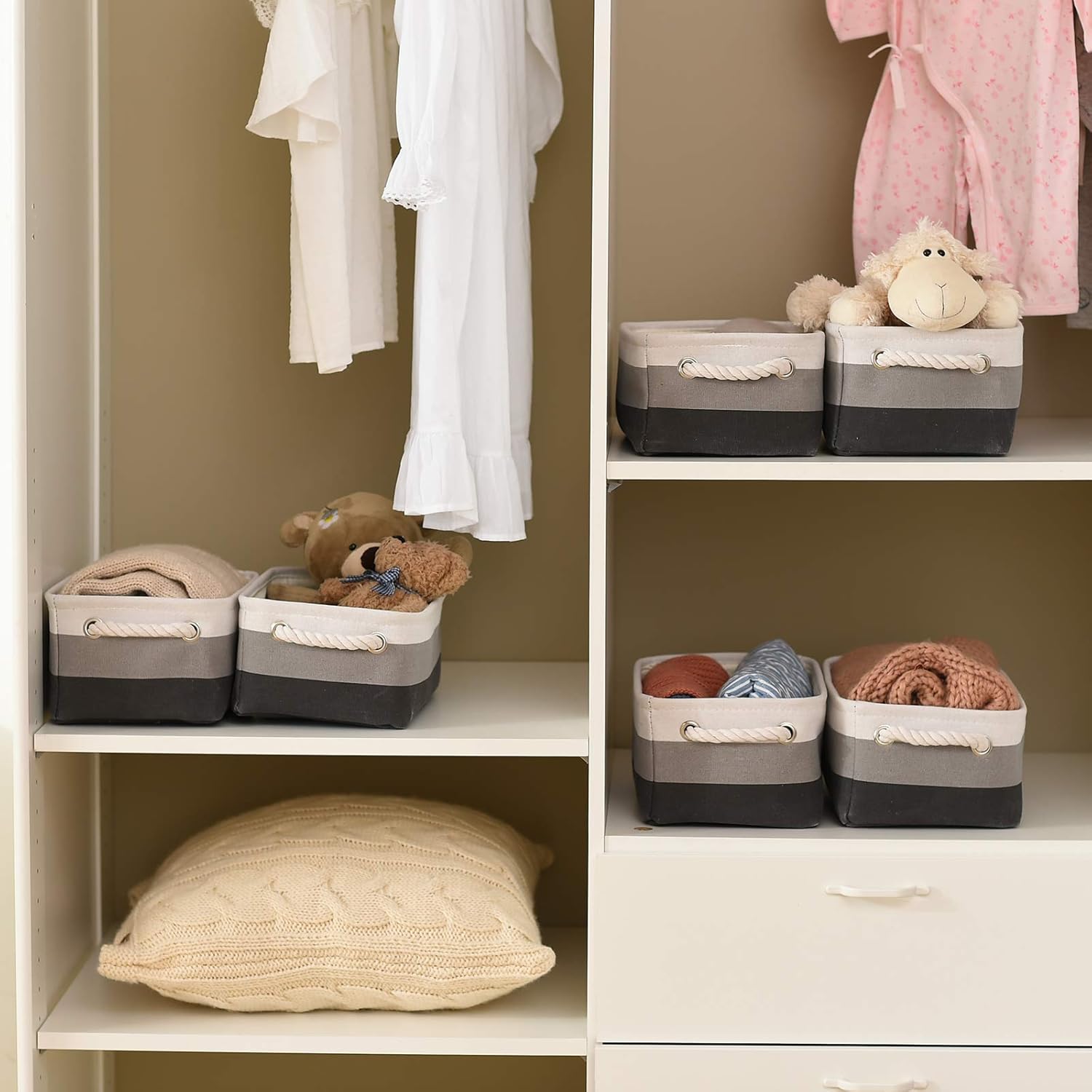 Small Storage Baskets for Shelves,Fabric Storage Baskets for Closet,Rectangular Collapsible Baskets