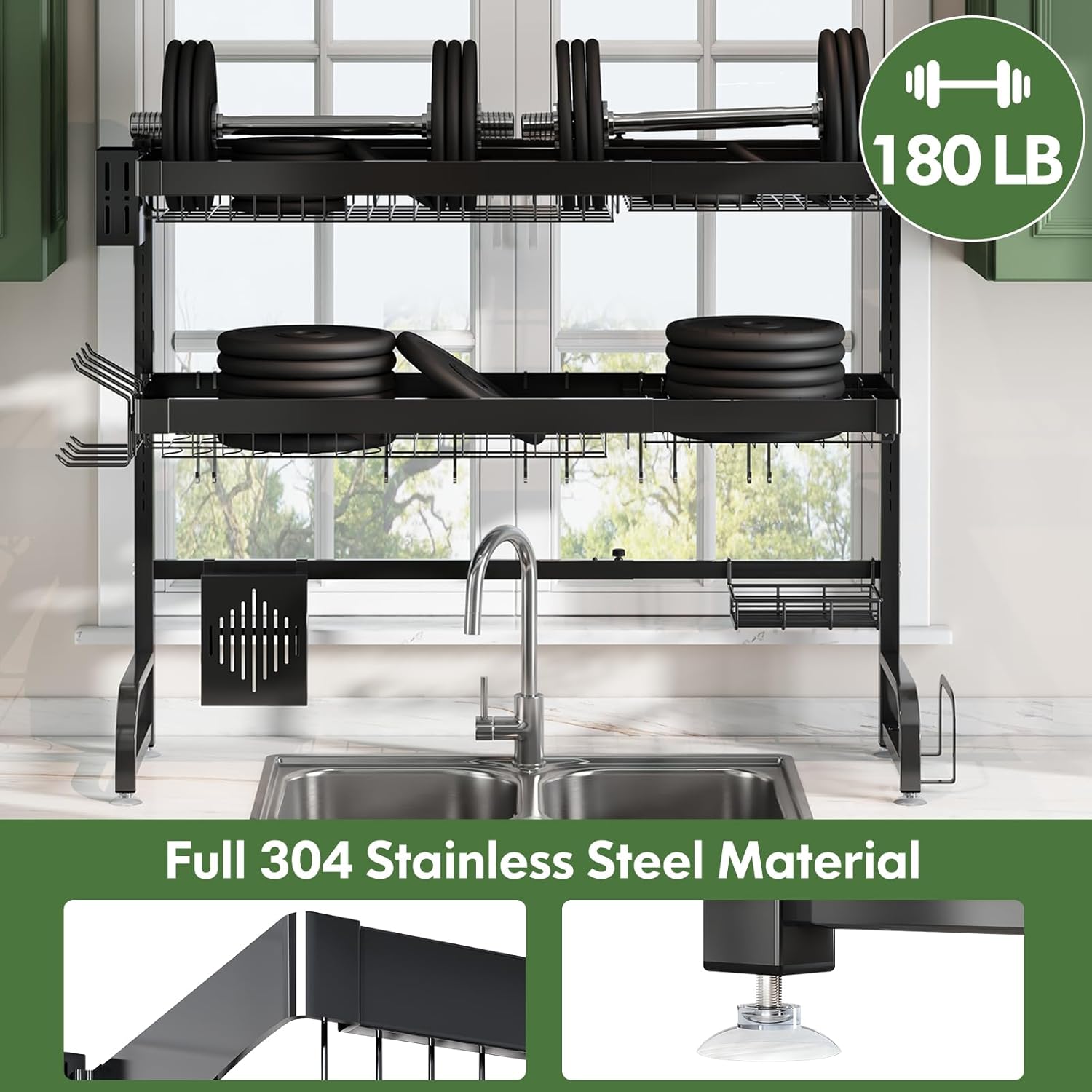 3 Tier Extra Large Stainless Steel Expandable Over The Sink Dish Drainer Drying Rack, Rust Proof