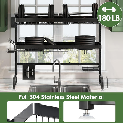3 Tier Extra Large Stainless Steel Expandable Over The Sink Dish Drainer Drying Rack, Rust Proof