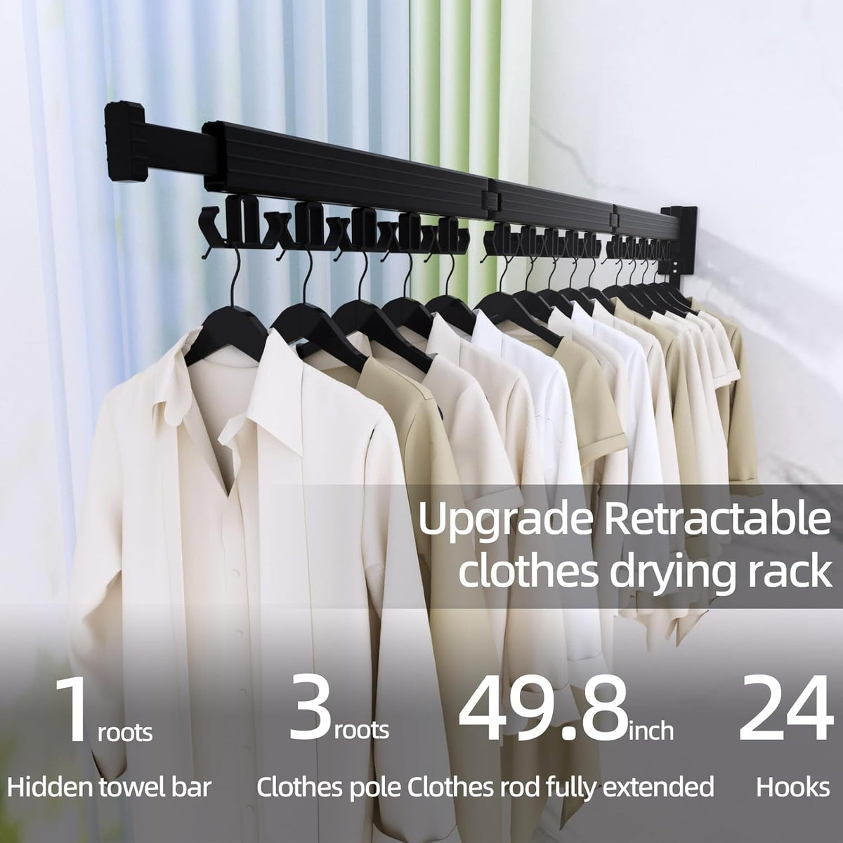 Clothes Drying Rack, Wall Mounted Laundry Drying Rack, Upgrade 3-Fold Foldable Collapsible