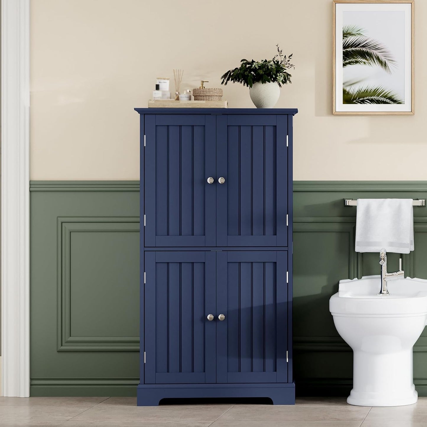 ChooChoo Bathroom Floor Cabinet, Modern Bathroom Storage Cabinet with 4 Doors and Adjustable