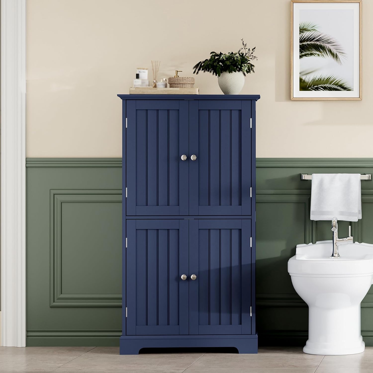 ChooChoo Bathroom Floor Cabinet, Modern Bathroom Storage Cabinet with 4 Doors and Adjustable