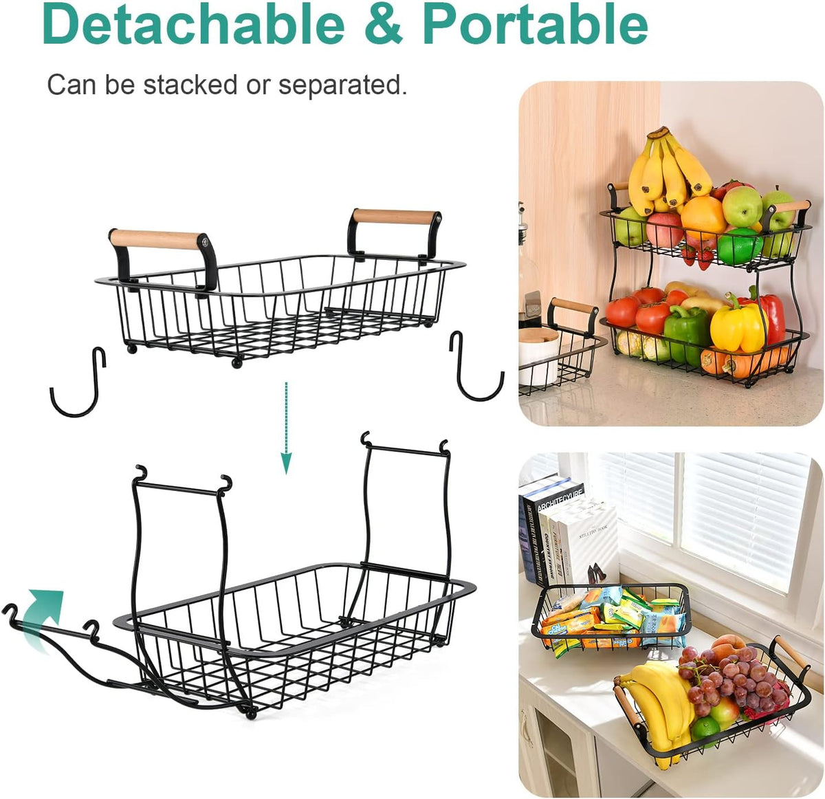 ANTOPY 2 Tier Fruit Basket with 2 Banana Hangers, Countertop Fruit Vegetable Basket Bowl for