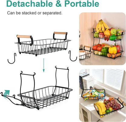 ANTOPY 2 Tier Fruit Basket with 2 Banana Hangers, Countertop Fruit Vegetable Basket Bowl for
