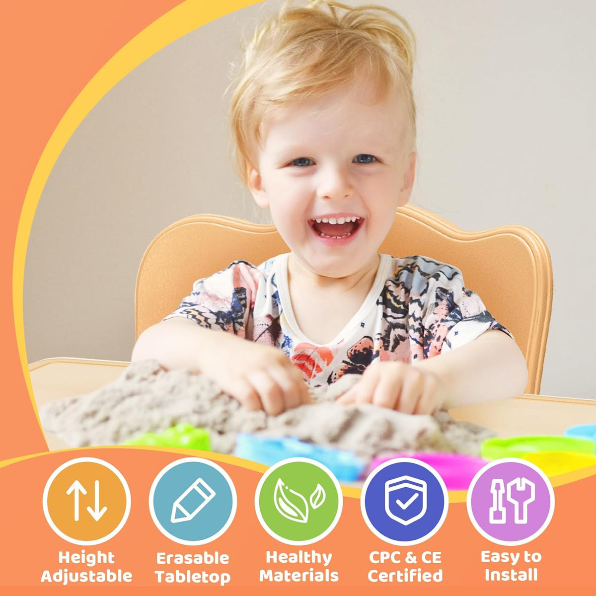 FUNLIO Kids Table and 4 Chairs Set for Ages 3-8, Height Adjustable Toddler Table and Chair Set