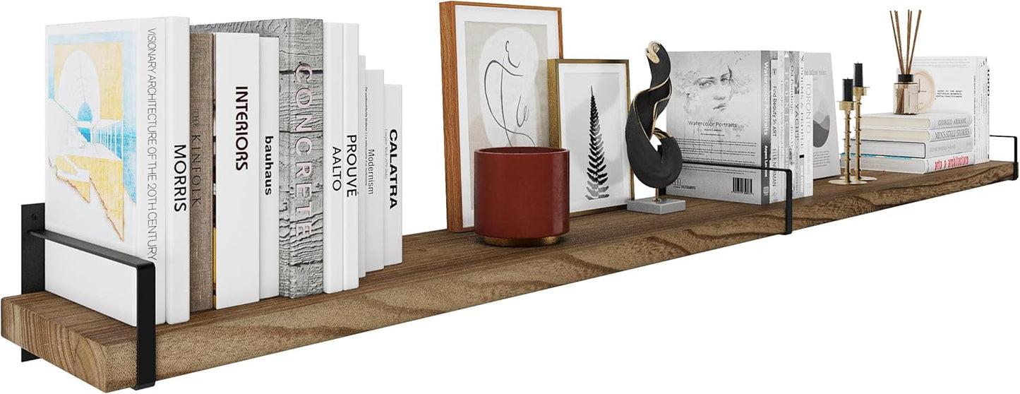 Wallniture Toledo 84 inch Floating Shelf with Heavy Duty Bookend Brackets, Wooden Shelves for Wall
