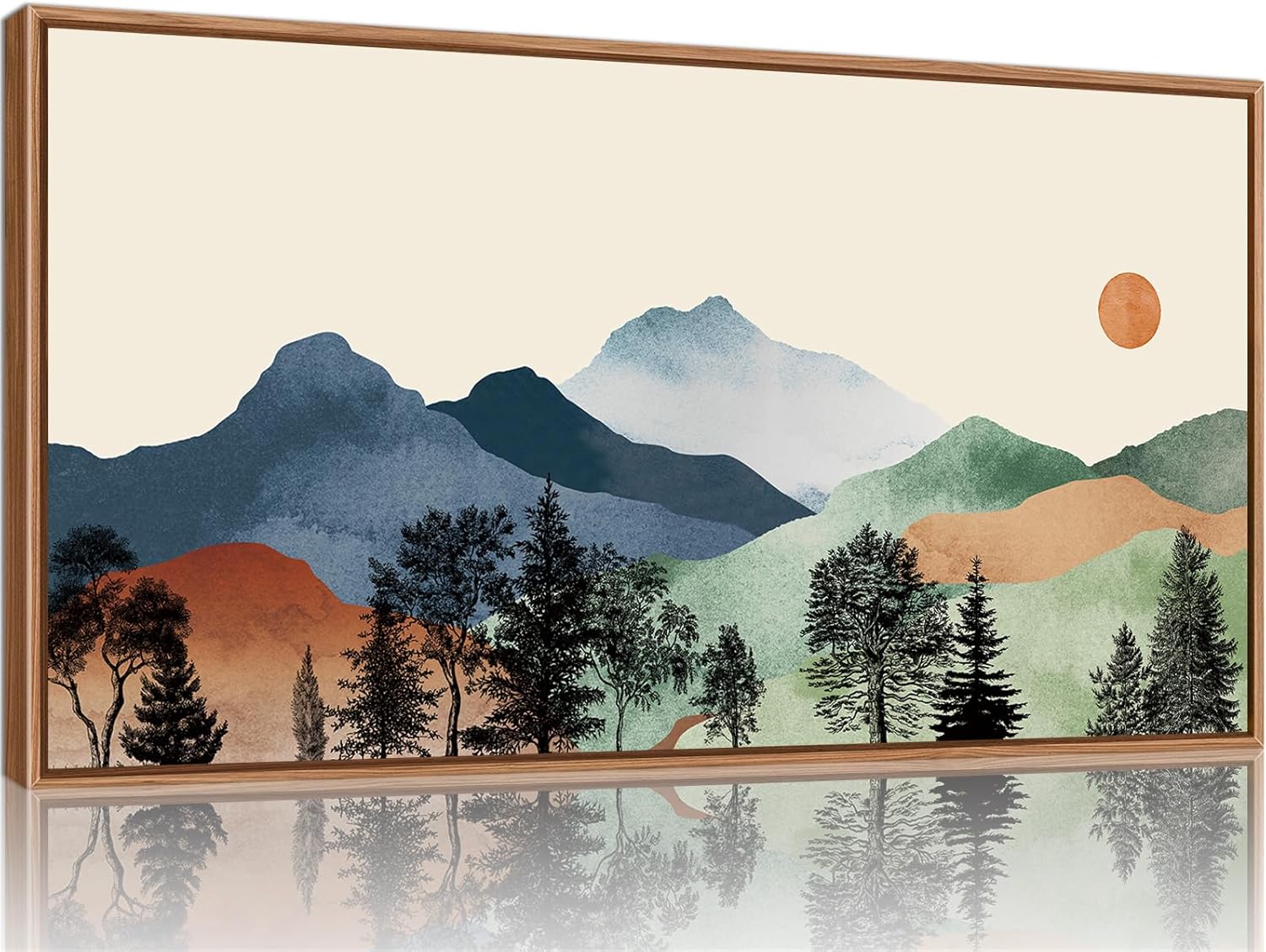 SIGNINART Large Boho Mountains Framed Canvas Wall Art, Watercolor Nature Landscape Art Prints