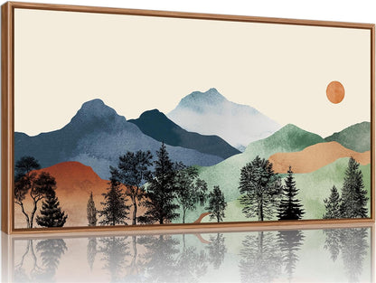 SIGNINART Large Boho Mountains Framed Canvas Wall Art, Watercolor Nature Landscape Art Prints