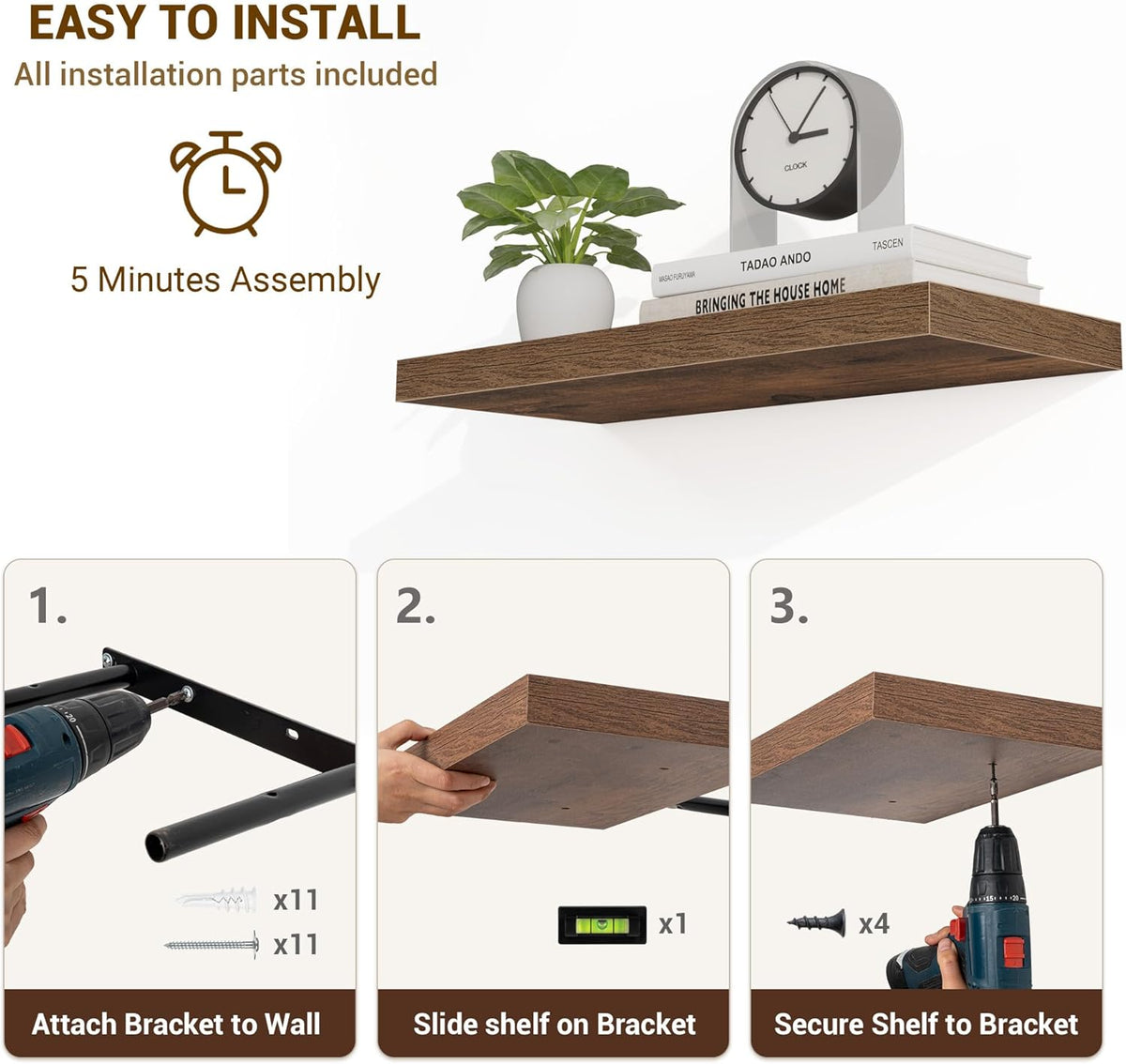 24 Inch Floating Shelves, 24"x9.25"x1.5" Inch Deep Floating Shelves for Wall, Wooden Shelves for