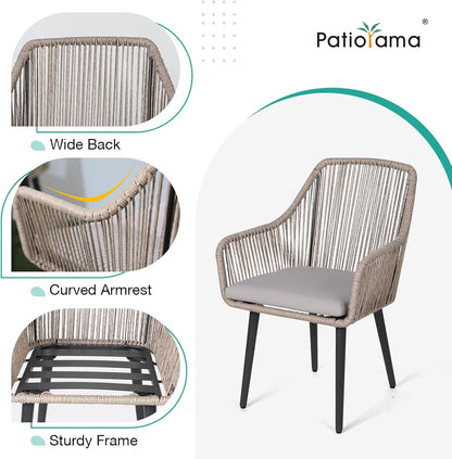 Patiorama Outdoor Dining Chairs, Patio Dining Chair Set of 2, All-Weather Woven Rope Rattan Chairs