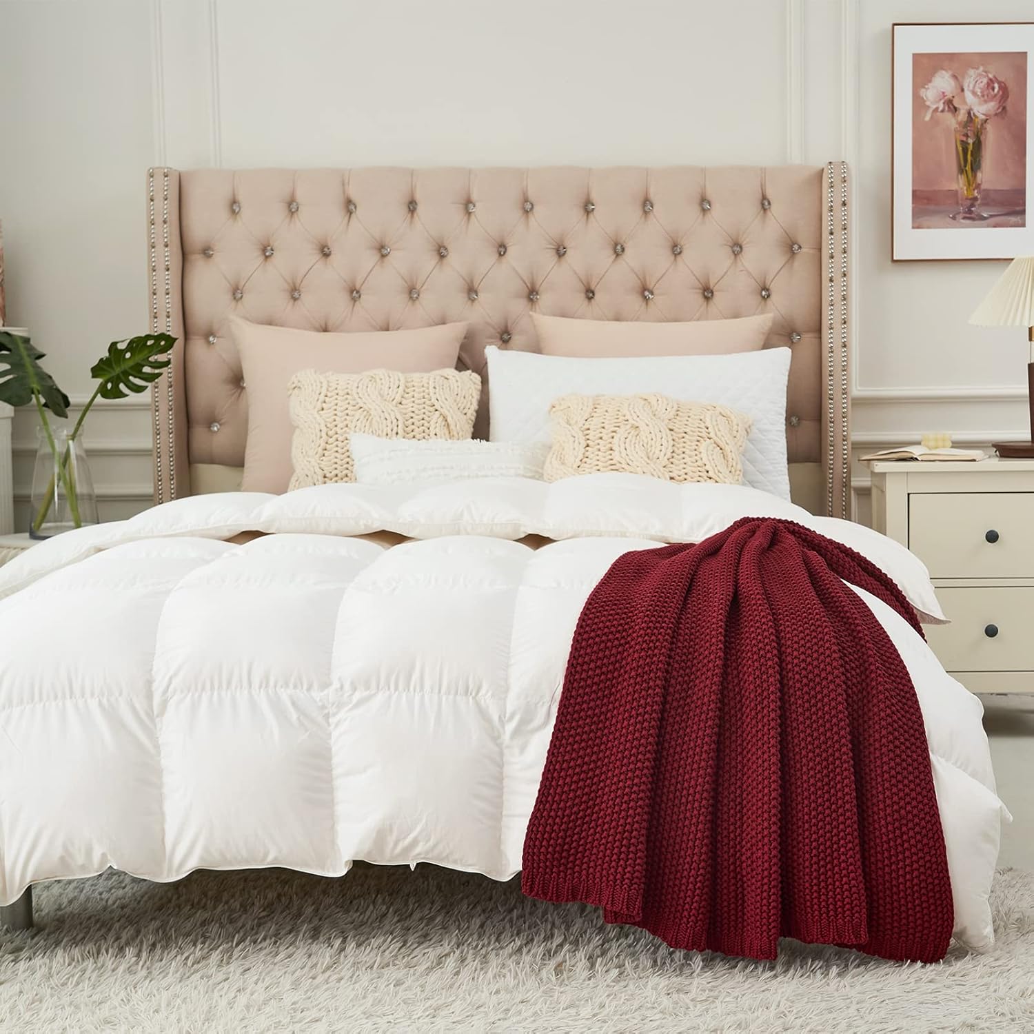 Longhui bedding Chunky Cable Knit Throw Blanket Lightweight Burgundy 100% Organic Cotton Blanket