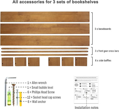 AZSKY Light Walnut Nursery Book Shelves 36 in Floating Wall Mounted Bookshelf Kids Room Hanging