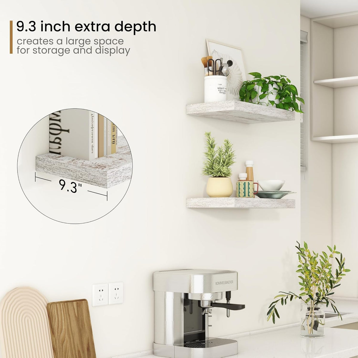 Fun Memories Deep Floating Shelves - 16" W x 9" D x 1.6" H Rustic Grey Wall Shelf - Wall Mounted