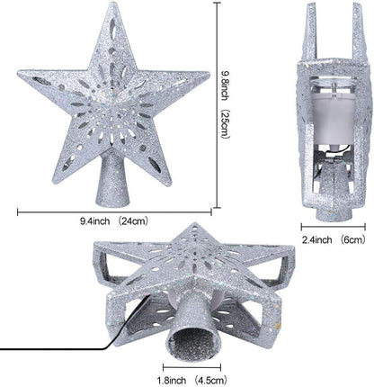 OurWarm Christmas Tree Topper Lighted Star Tree Toppers with LED Rotating Snowflake Projector
