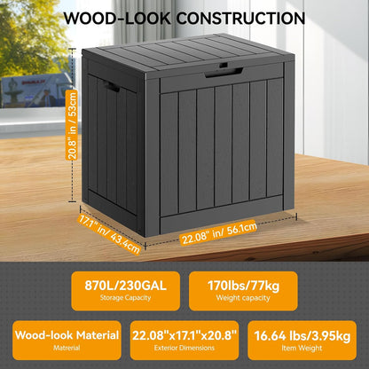 KAMABOKO Deck Box, 32 Gallon Resin Indoor and Outdoor Storage Boxes Waterproof for Garden Tools