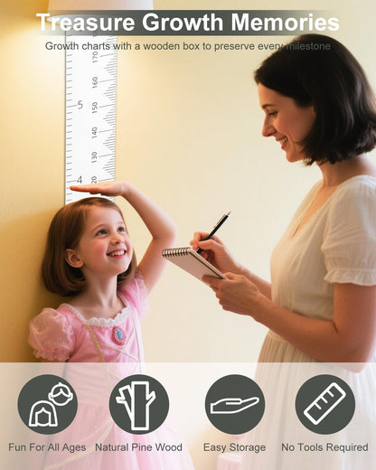 6.5FT Growth Chart for Kids with Wooden Keepsake Box - Children Height Measurement Kit Includes
