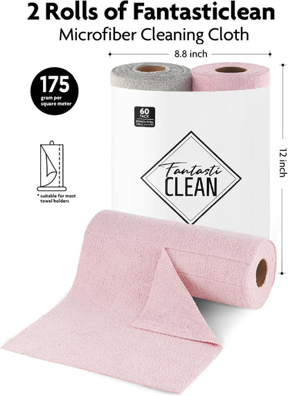 Fantasticlean Microfiber Cleaning Cloth Roll -60 Pack, Tear Away Microfiber Towels, 12" x 12"