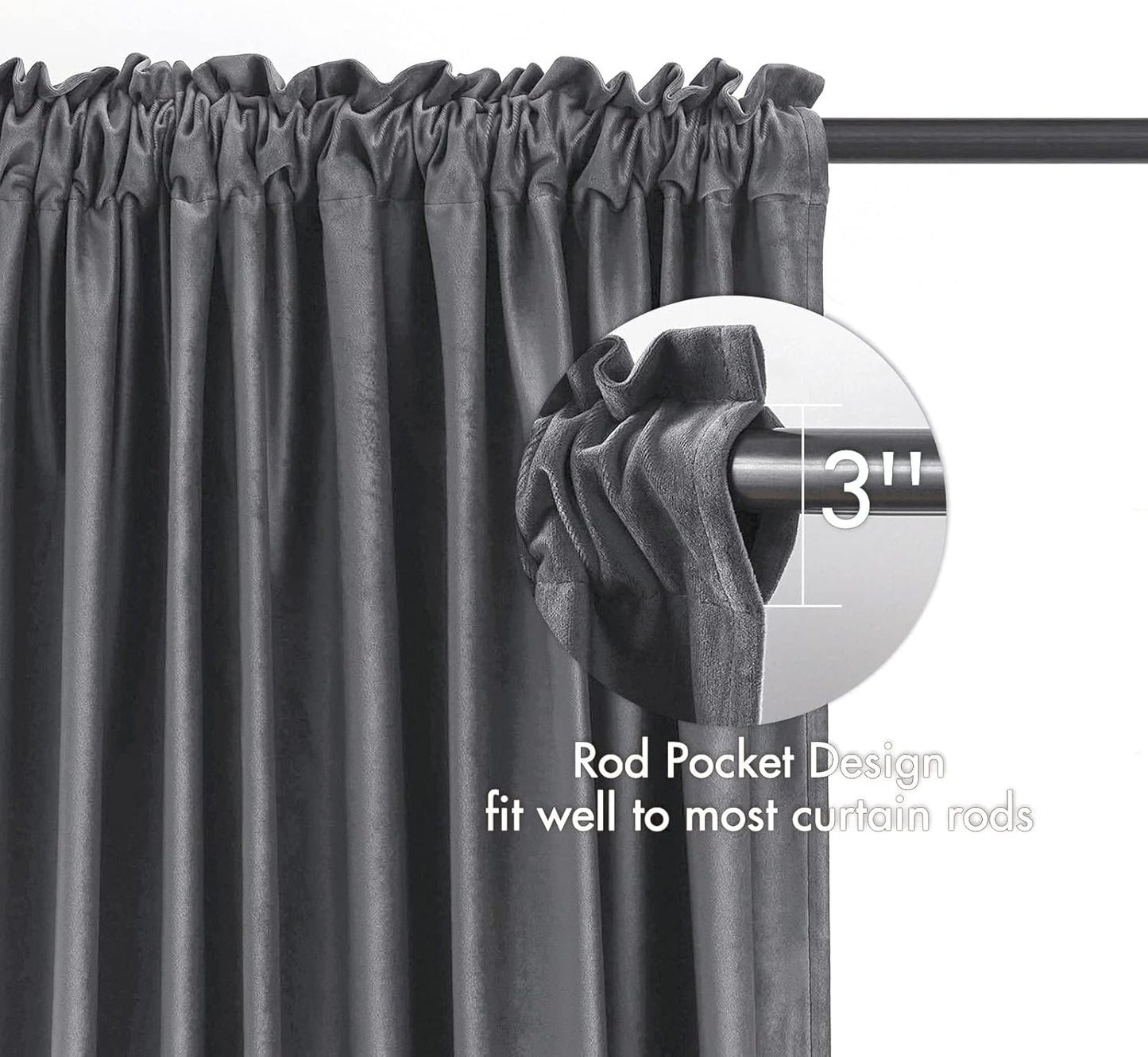 MIULEE Grey Velvet Curtains Thermal Insulated Blackout Curtain Drapes for Bedroom Living Room