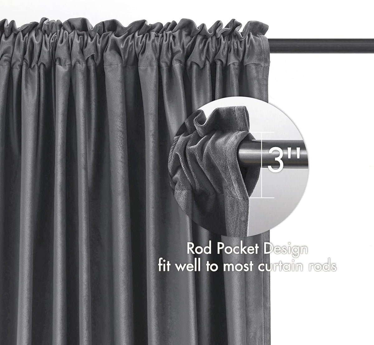 MIULEE Grey Velvet Curtains Thermal Insulated Blackout Curtain Drapes for Bedroom Living Room