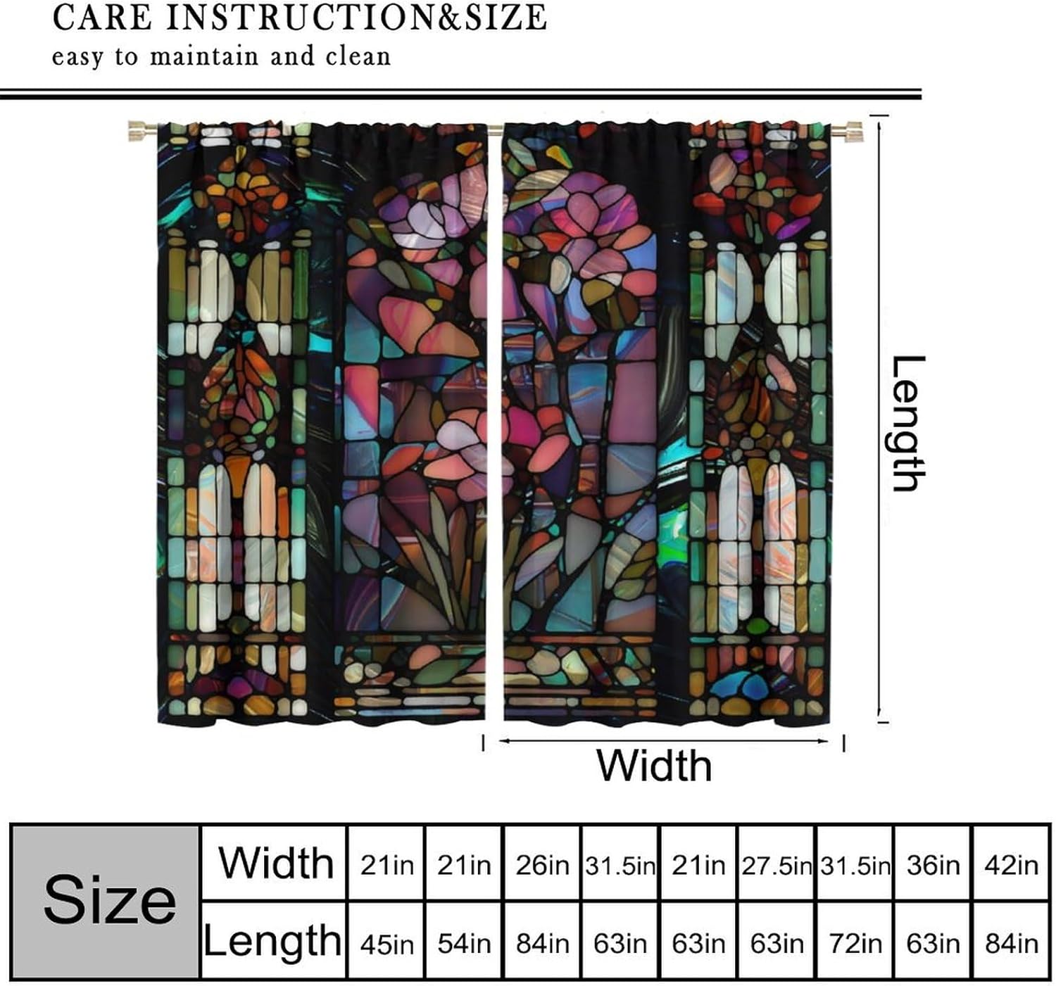 Stained Glass Curtains,Vintage Colorful Abstract Art Home Decor Drapes for Bedroom Living Room