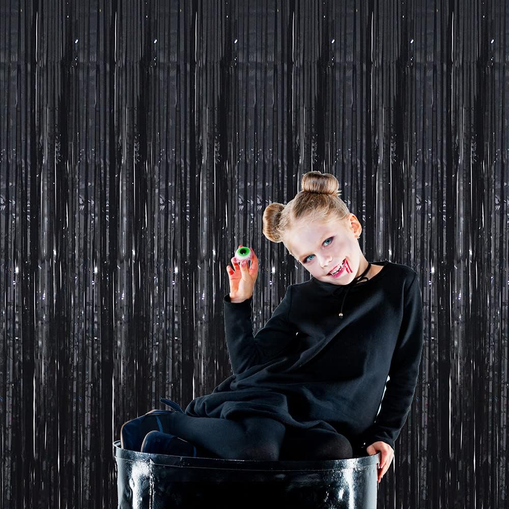 GOER 3.2 ft x 9.8 ft Black Photo Backdrop Party Streamers for Halloween,Birthday Party,1 Pack Black