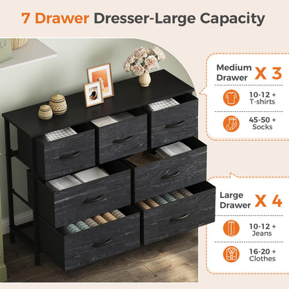 Sweetcrispy 7 Drawer Dresser for Bedroom Storage with Fabric Bins