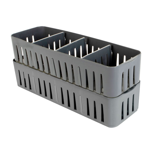 Simplify 2 Pack 4 Compartment Stackable Bin with Adjustable Dividers | Drawer Organizer | Storage