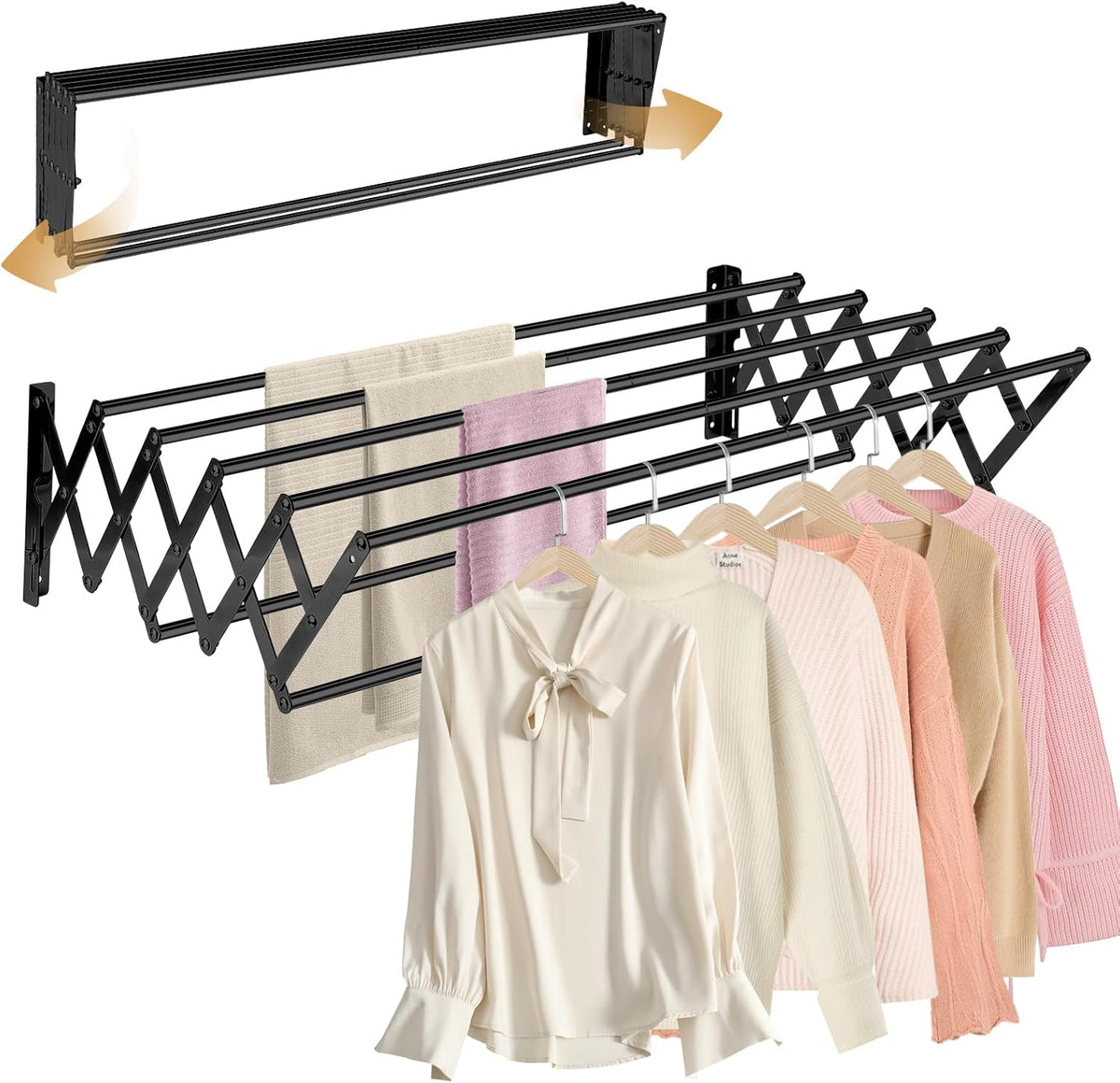 XL-31.5'' Wall Mounted Clothes Drying Rack, 130 lbs Large Capacity Rustproof Retractable