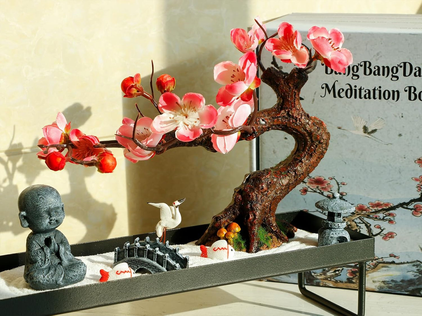 Mini Zen Garden Kit for Desk Tabletop Rock Sand Tray Therapy Kit Office Stress Relief Spiritual