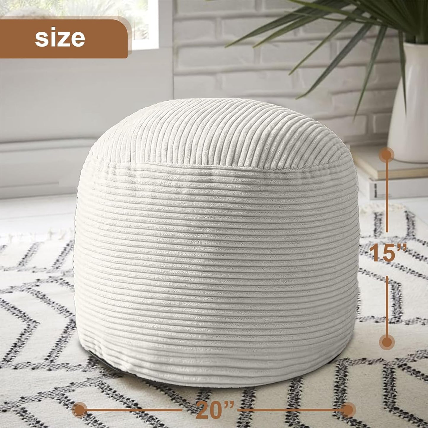 Round Stuffed Pouf Ottoman, Foot Stools Ottoman,Corduroy Poufs with Foam Chunk Filling, Furry and