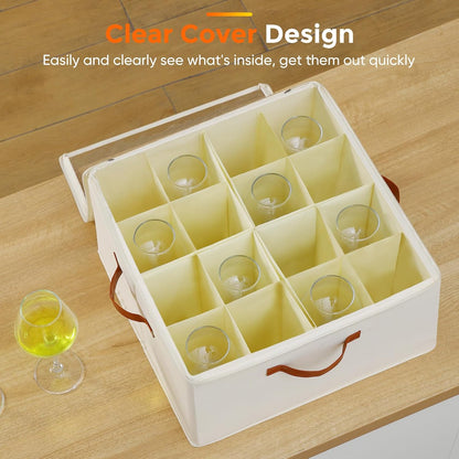 Wine Glass Storage Box with Dividers, 2 Pack Glassware Storage Containers, Stemware Storage Cases