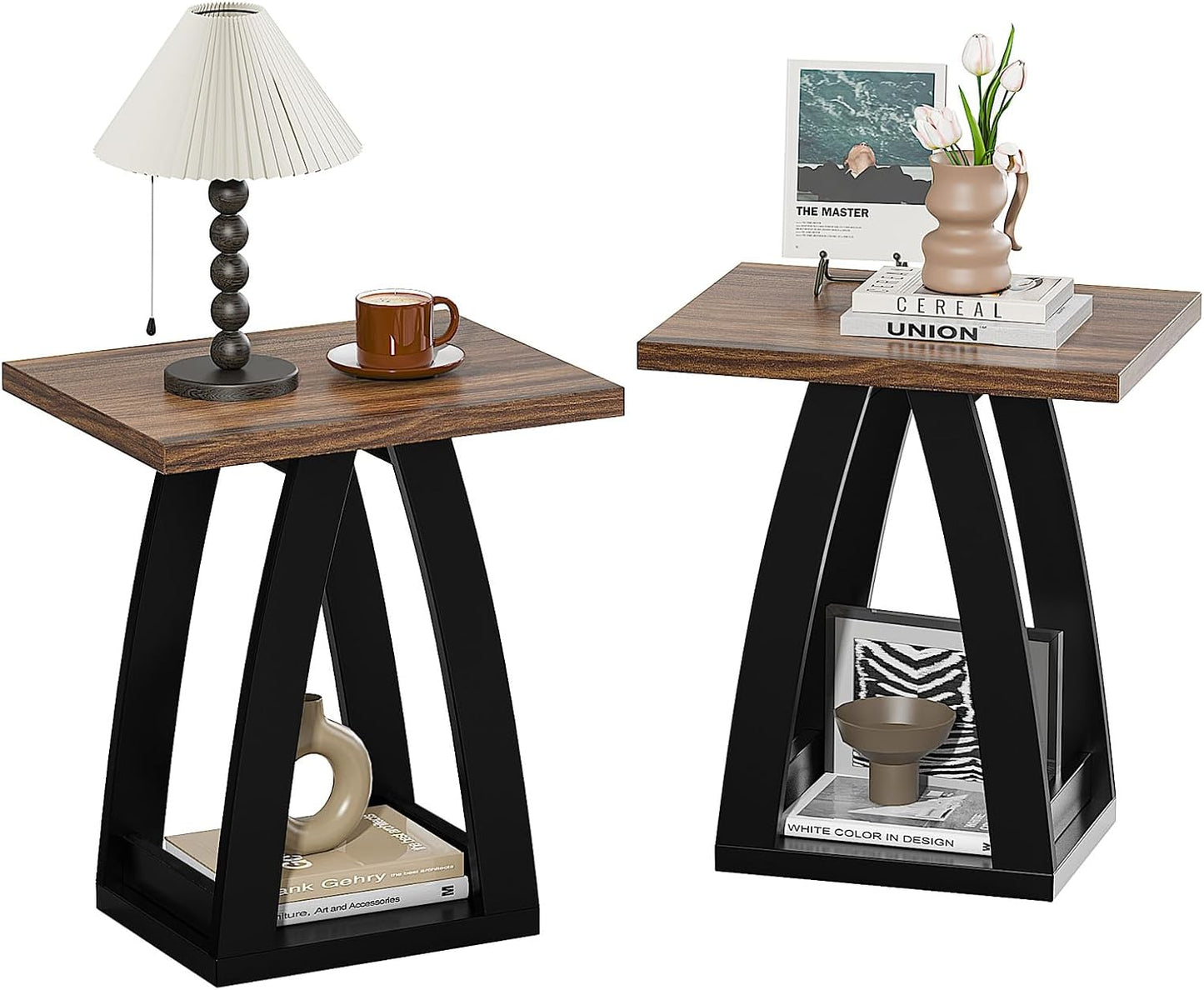 End Table Set of 2, Side Table, Nightstand, Sofa Side Table with Shelf, Modern End Table for Living