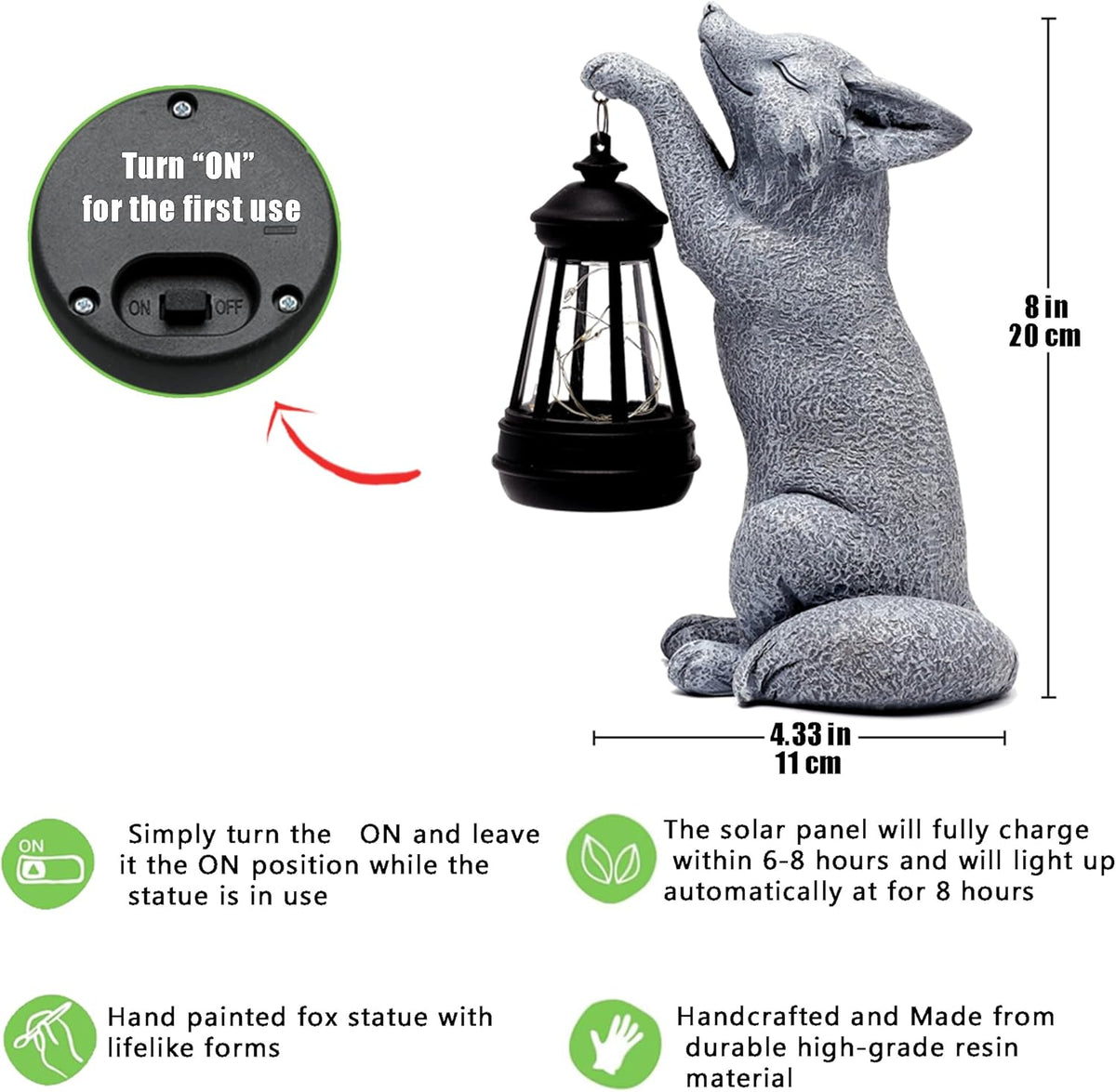 Fox Statue for Garden Decor, Garden Statue with Solar Power Light for Outdoor Patio Porch Lawn Yard