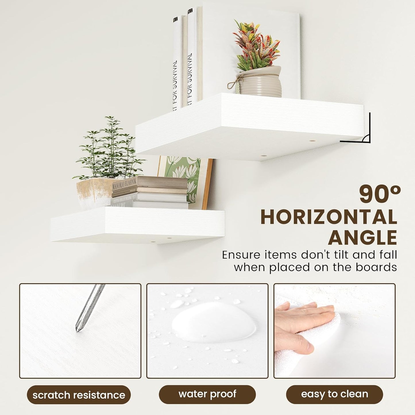 Deep Floating Shelves for Wall | 12 Inch Deep White Floating Shelves Set of 2 | 16W x 12D Rustic