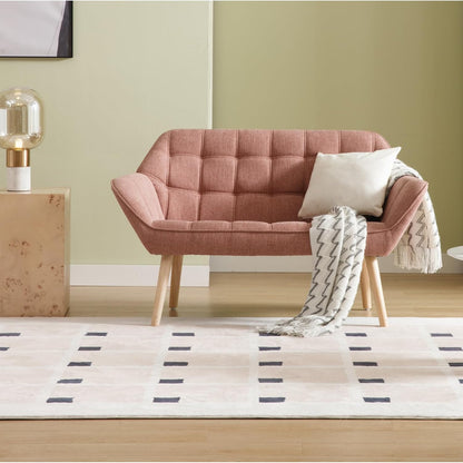 48" Small Loveseat Sofa, Modern Linen Fabric Mini Sofa Couch 2-Seater Love Seat with Quilting Backs