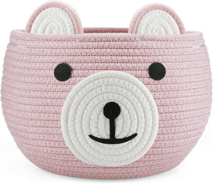 PandaEar Cotton Rope Baby Basket, Baby Gift Basket Nursery Laundry Organizer with Cute Bear Design