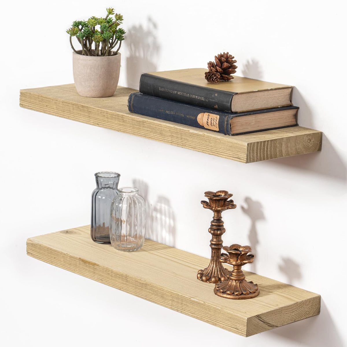 Fun Memories Floating Shelves for Wall Decor, 24"x8" Rustic Reclaimed Wood Shelves, Heavy-Duty Wall