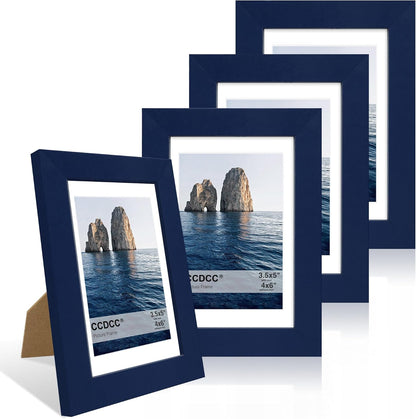 4x6 Picture Frame Set of 4, 4 x 6 Wood Photo Frames with Mat for 3.5x5, Natural Wooden Frame with