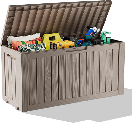 Vixzen 75 Gallon Resin Deck Box with wheels,Lockable Outdoor Storage Box for Patio Cushions Storage