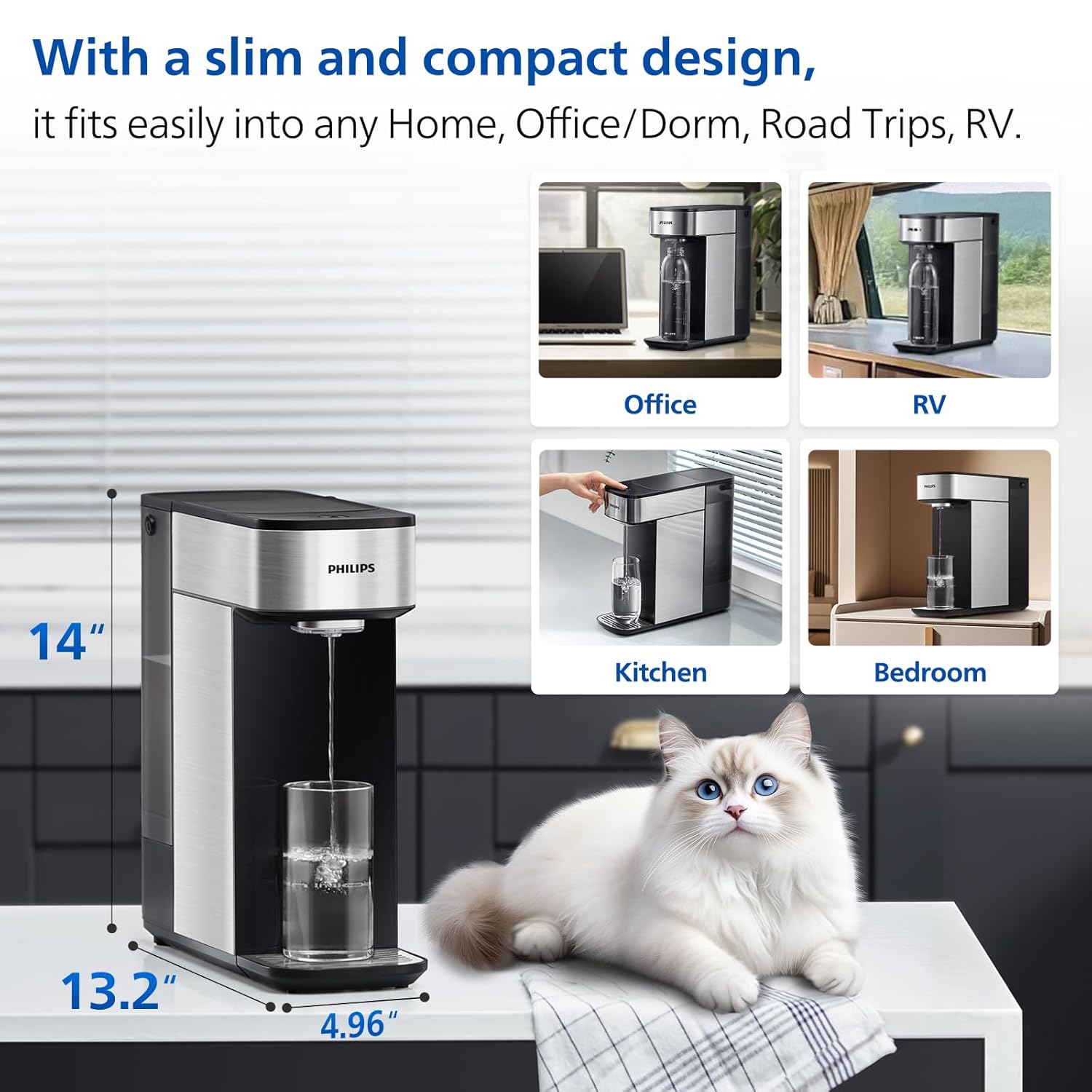 Reverse Osmosis Water Filter Countertop, PHILIPS Compact 5-in-1 RO Water Filtration System Purifier
