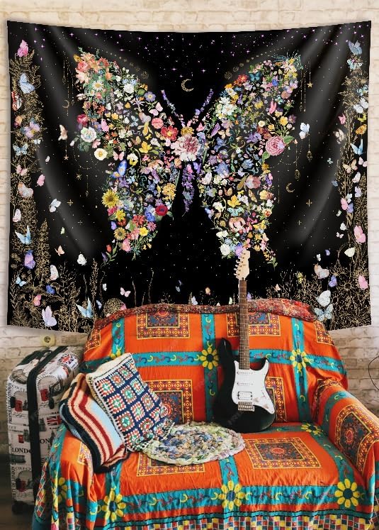 Damanse Butterfly Tapestry Wall Hanging Cute,Boho Wall Tapestry for Bedroom Aesthetic,Flower Living