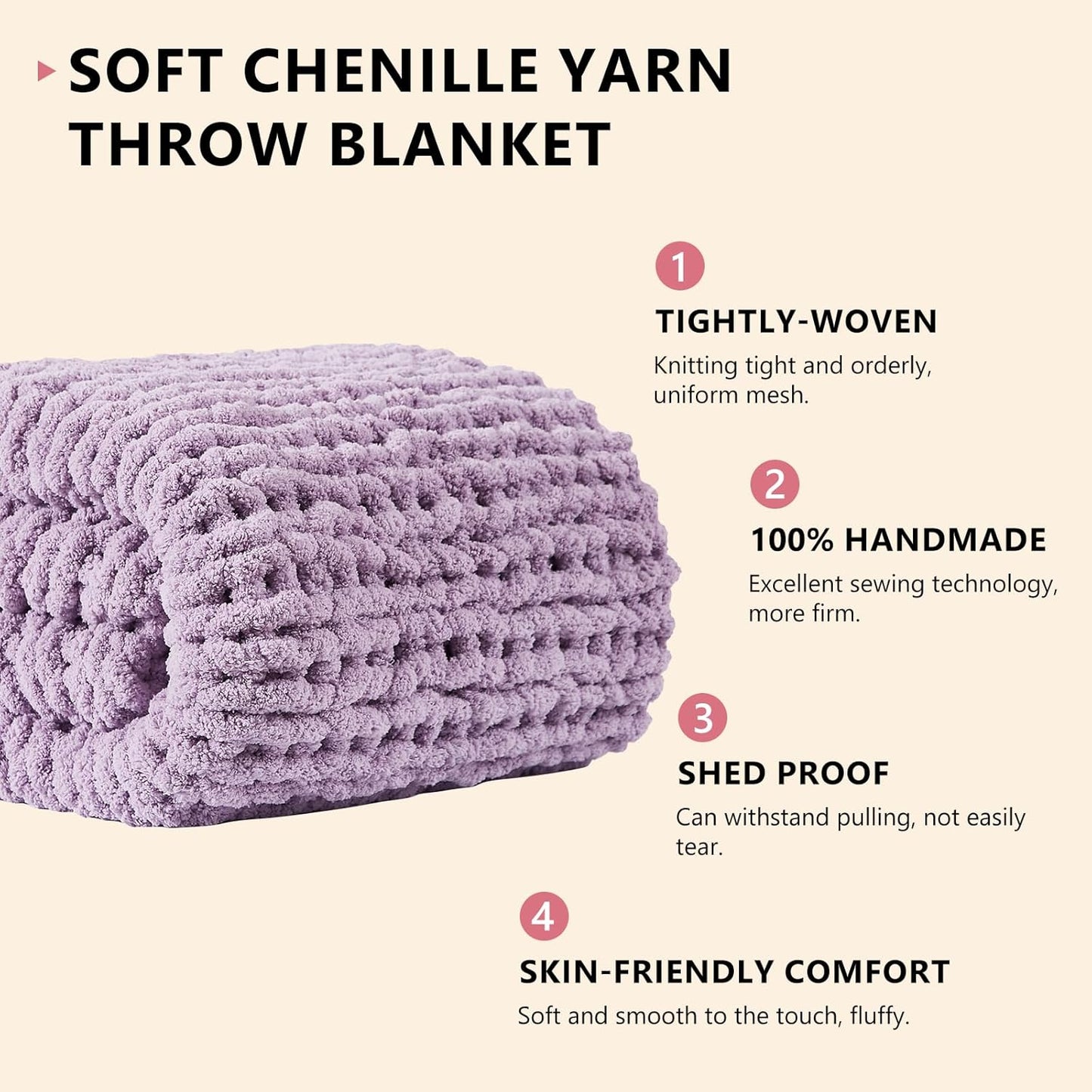 L Agusty Chunky Knit Blanket Throw: 72''x84'' Chenille Thick Knitted Throw Blanket for Bed, Couch
