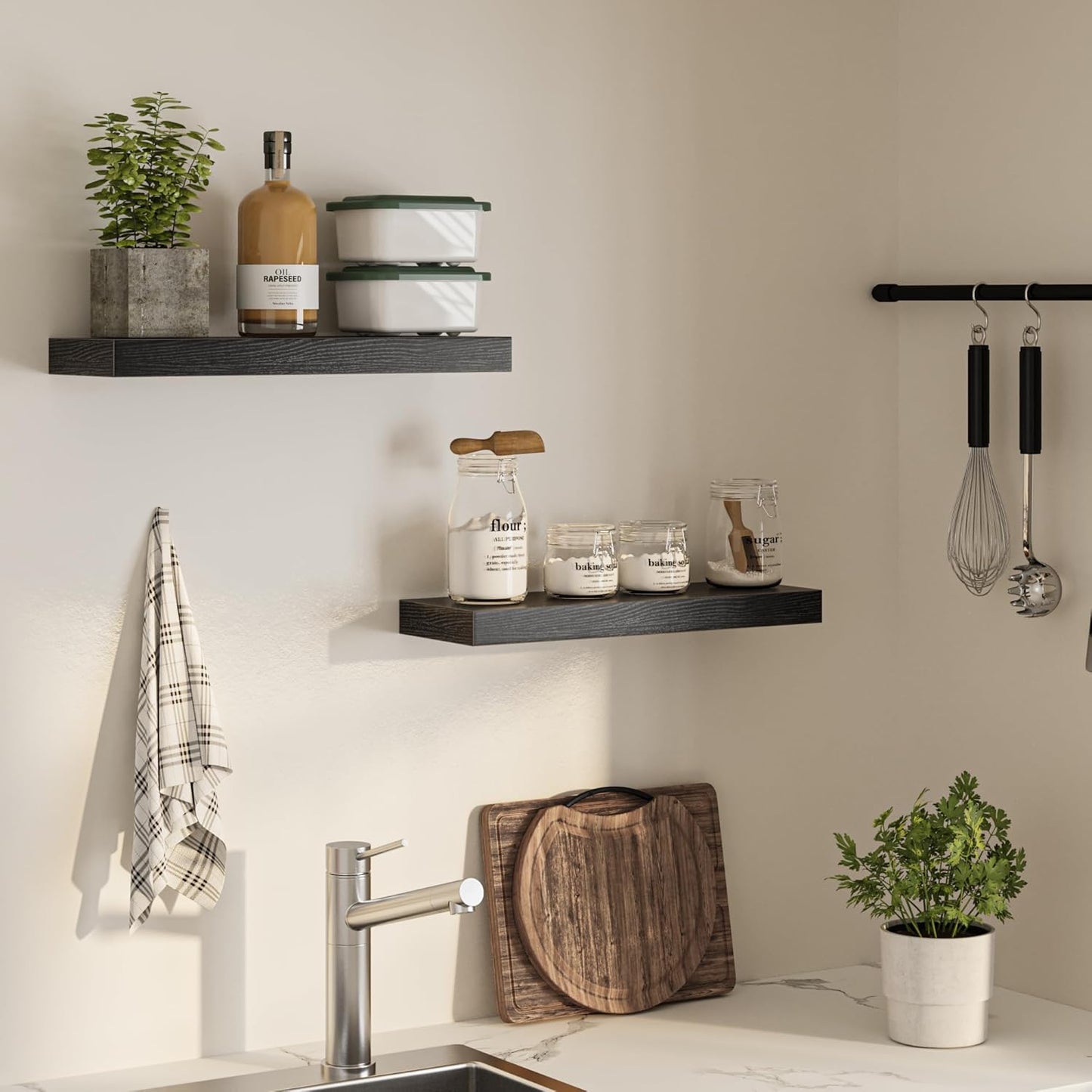 Floating Shelves for Wall, 24" W x 6.7" D x 1.5" H, Wooden Wall Mounted Display Shelves with