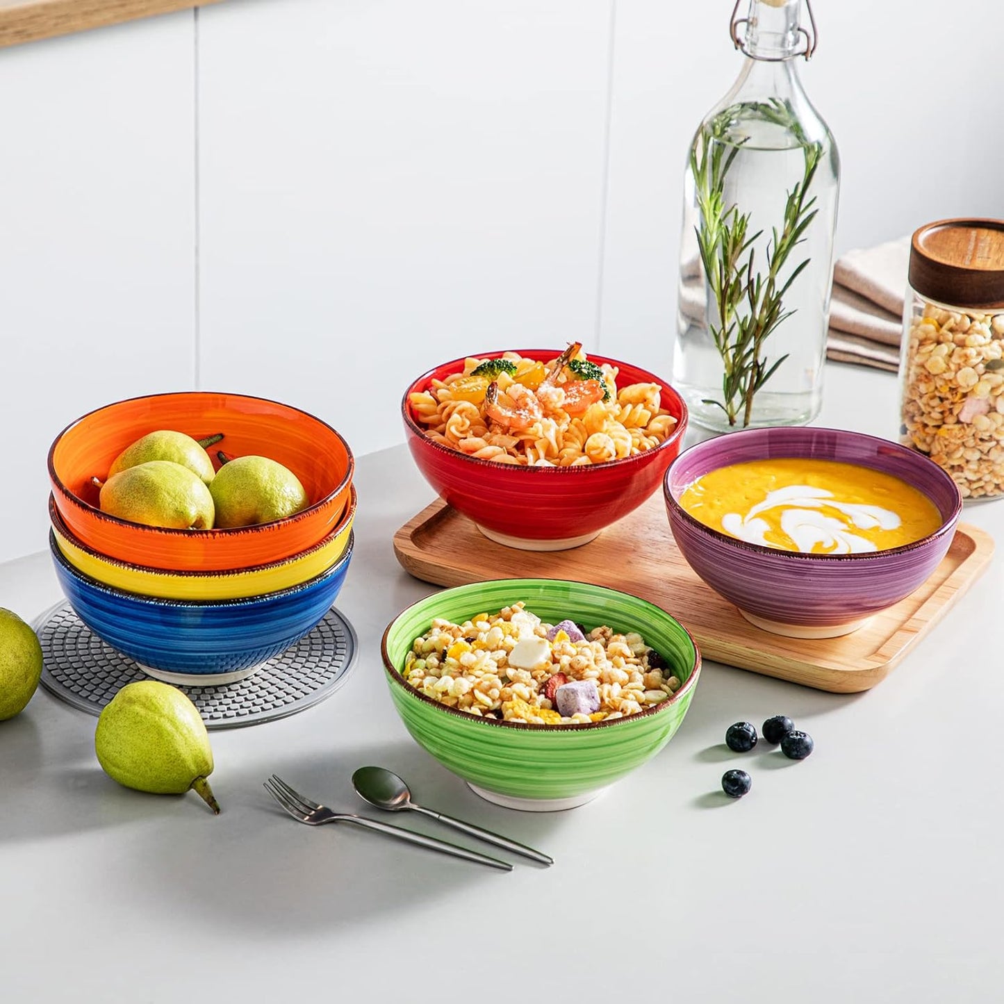 vancasso Bonita Cereal Bowls Set of 6-27 Oz Ceramic Soup Bowls, Microwave & Dishwasher Safe, 6 Inch