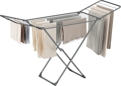 SONGMICS Clothes Drying Rack, Metal Laundry Drying Rack, Foldable, Space-Saving, Free-Standing