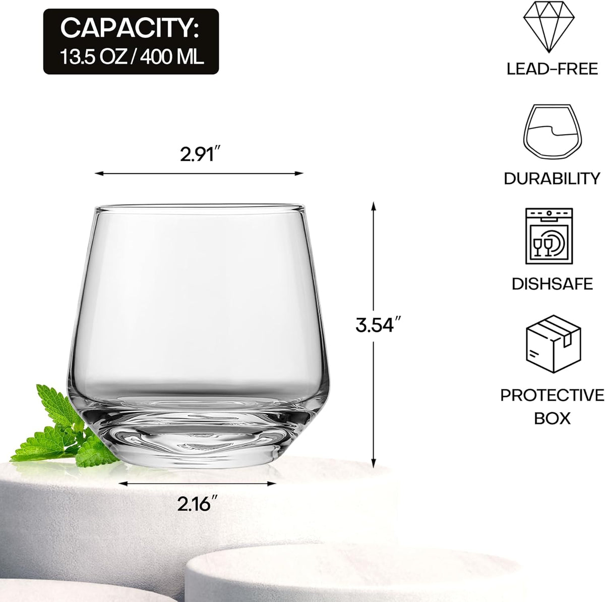 Stemless Wine Glasses Set of 6, 13.5oz Red White Wine Glasses for Daily Use, Hosting, Home Bar